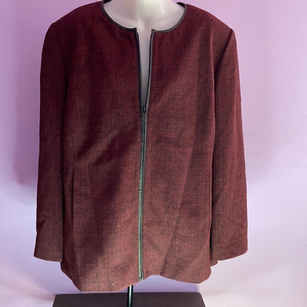 Elisabeth by Liz Claiborne Women’s Tweed Jacket Size 16 Burgundy/Black